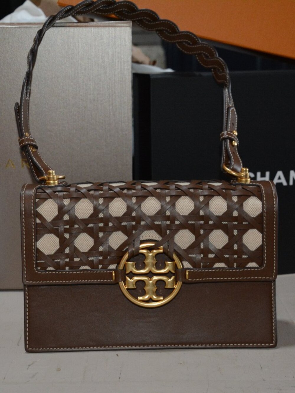 Tory Burch Miller Basketweave Small Flap Shoulder Bag in Star Anise